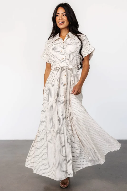 Swimwear Summer Blowout Covey Button Up Maxi Dress | Cream Stripe