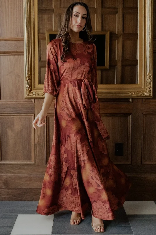 Flash Sale, Don'T Miss Paula Satin Maxi Dress | Terracotta Floral