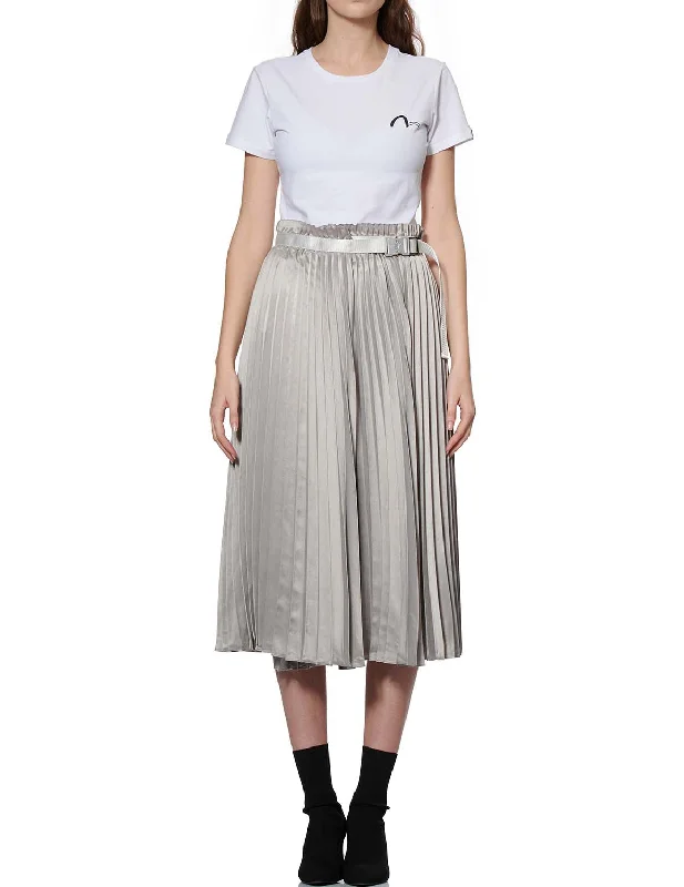 The Good Stuff Denim Shorts with Asymmetric Pleated Skirt Overlay