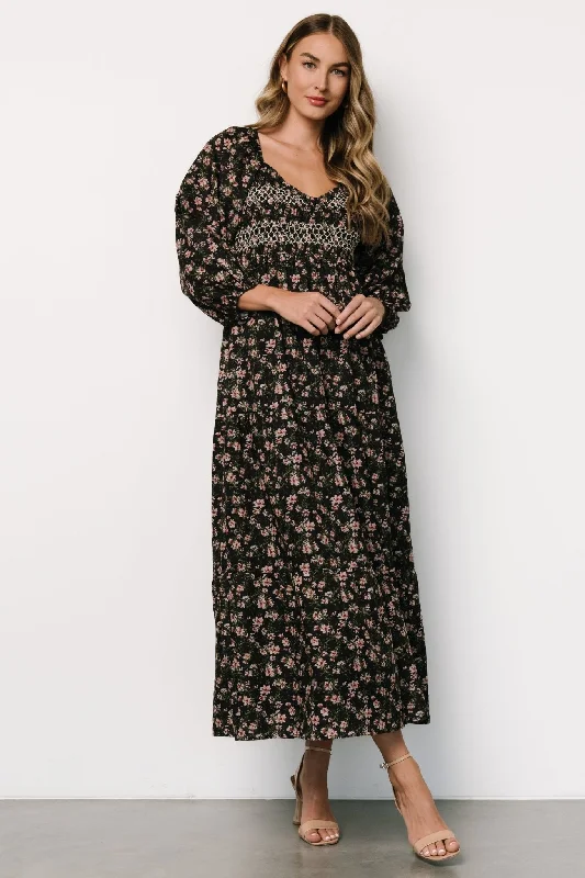 Women's Classic Attire Louisa Smocked Maxi Dress | Black Floral