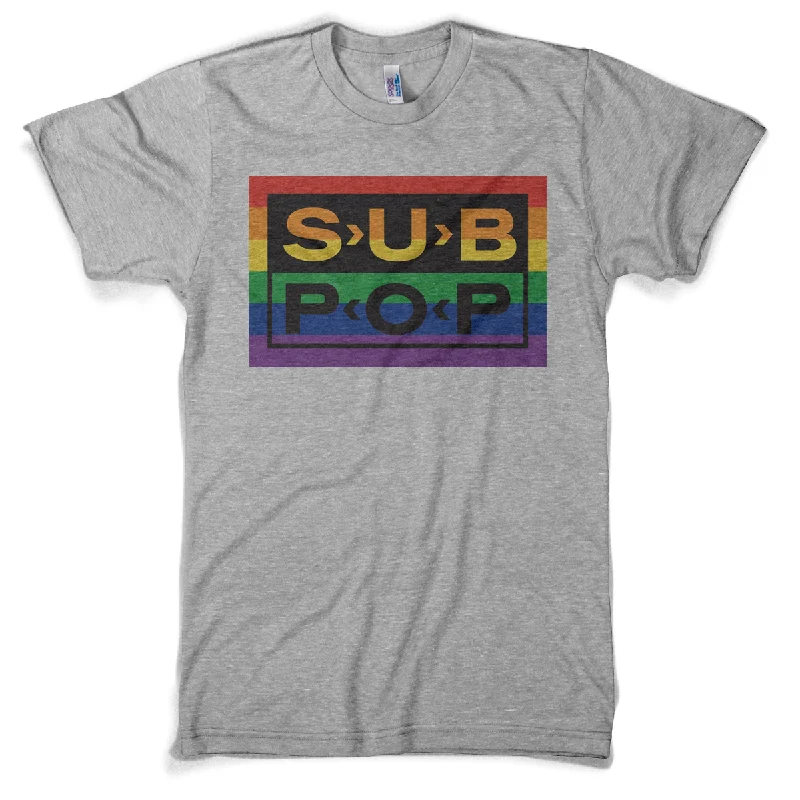 Sustainable Fashion Extravaganza Sub Pop Logo Rainbow Grey Shirt