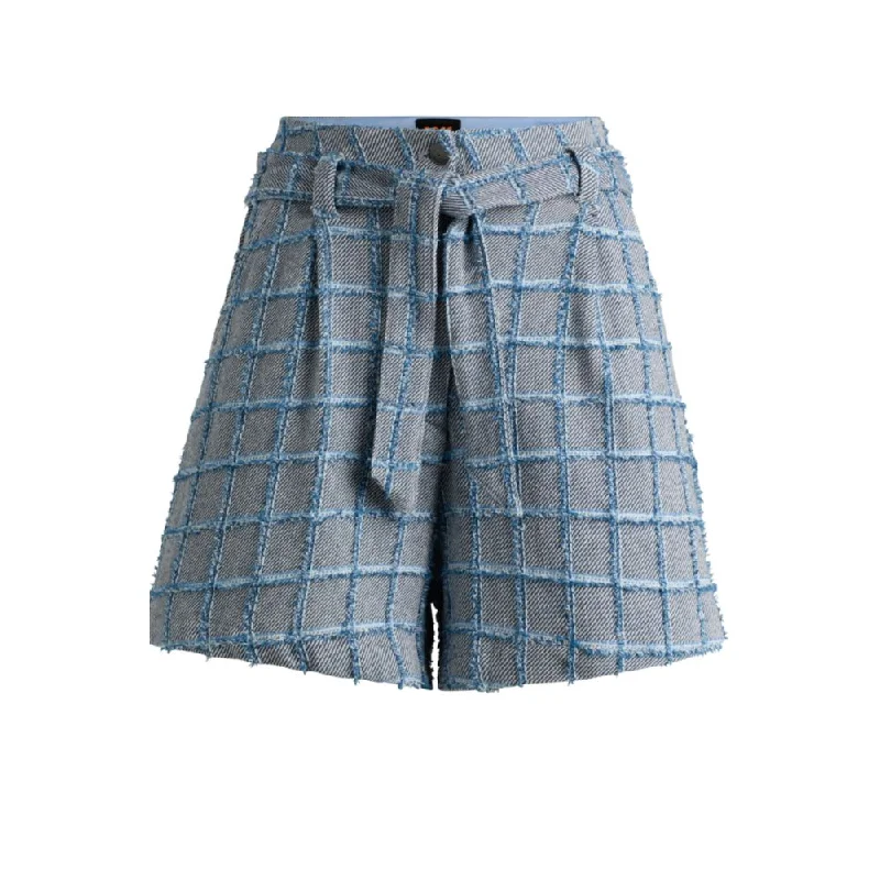 Style Revolution Tweed paperbag shorts with denim check