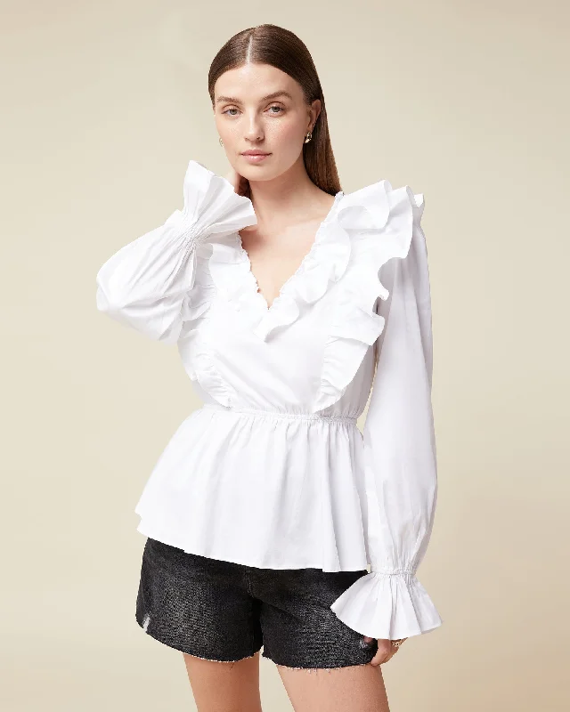 Women's Clothes For Outdoor Events Ruffle Poplin Blouse