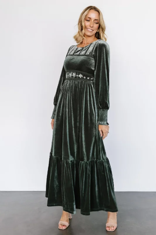 Women's Transitional Clothes Ingrid Velvet Maxi Dress | Eucalyptus