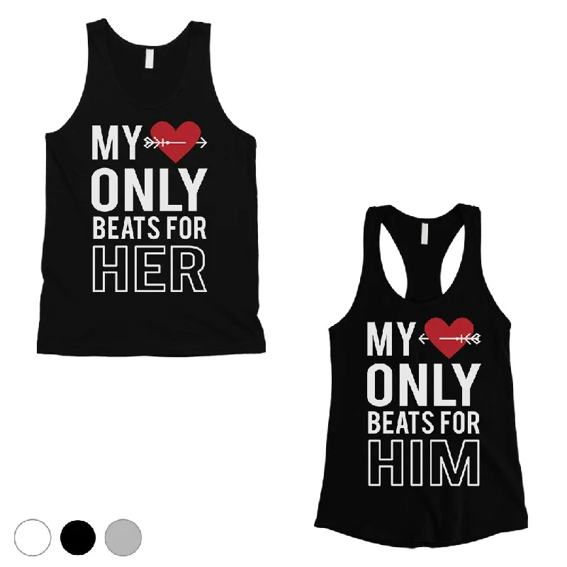 Women's Wardrobe Apparel My Heart Beats For Her Him Matching Couple Tank Tops Valentines Day