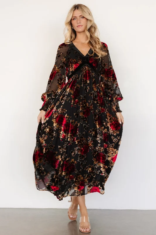 Get The Latest Trends Adele Velvet Dress | Black + Rose Floral