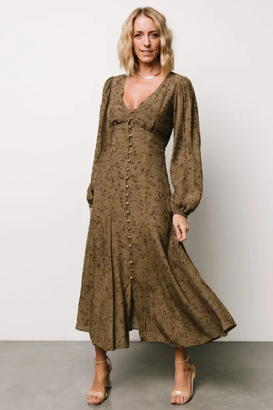 Women's Comfortable Clothes For Weekends Claudine Maxi Dress | Olive Print