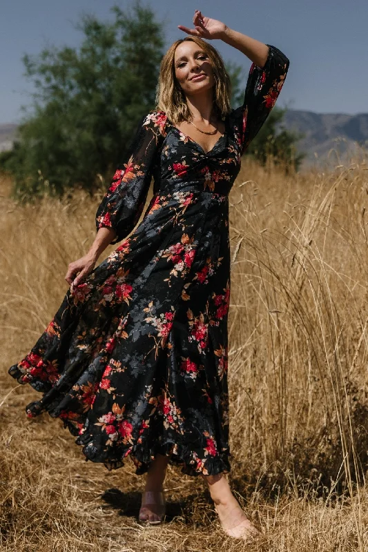 Women's Seasonal Attire Estefania Maxi Dress | Black Floral