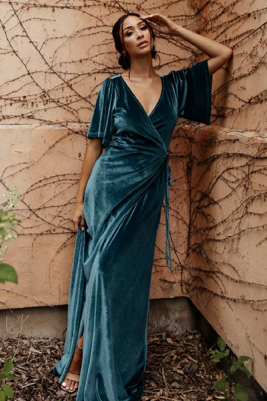 Stylish Women's Garments Meghan Velvet Wrap Maxi Dress | Persian Blue