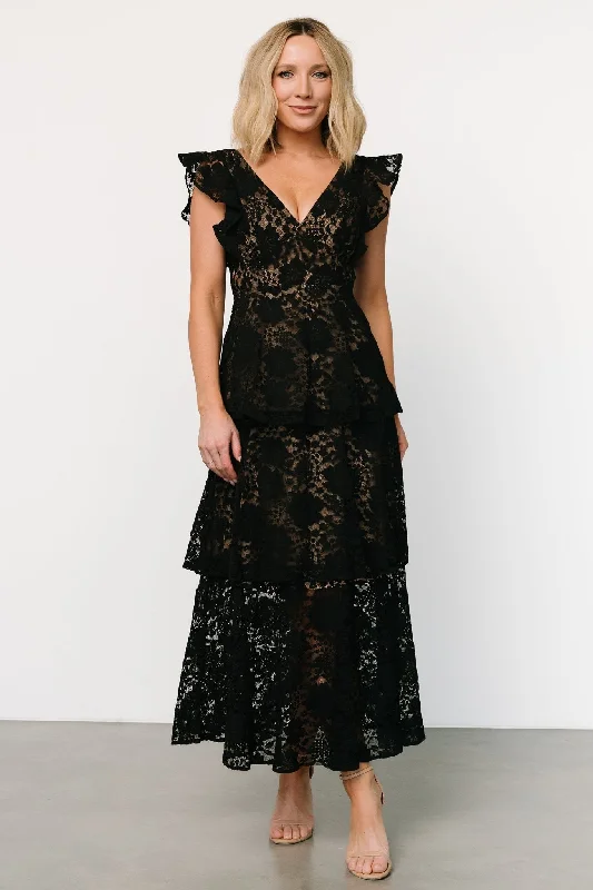 Women's Trendy Clothes Margot Lace Tiered Maxi Dress | Black + Nude