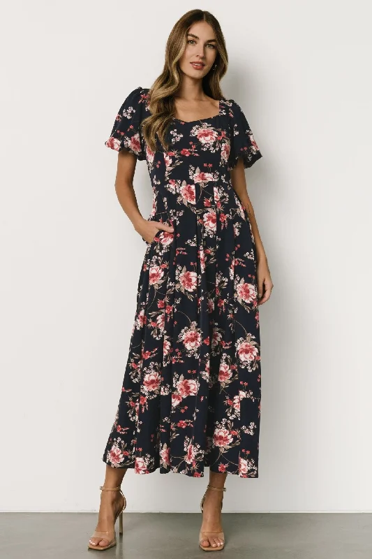 Buy More, Save More Greta Pleated Maxi Dress | Navy + Pink Floral