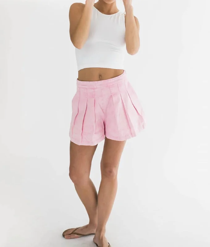 Women's Plus-Size Casual Outfit Iris Pleated Cotton Twill Denim Shorts In Pink