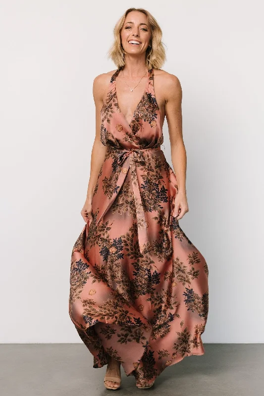 Daring Fashion Promotions Vasto Halter Maxi Dress | Vintage Rose Print