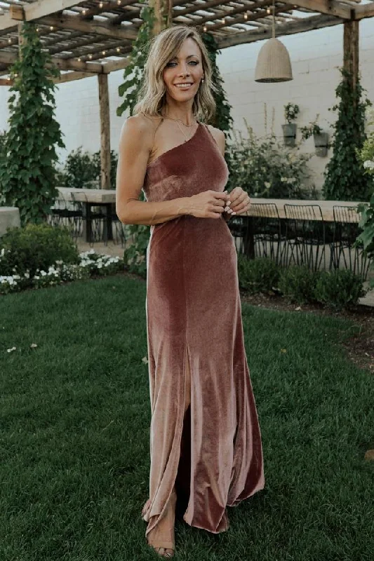 Best Sellers Tatiana Velvet One Shoulder Maxi Dress | Rose