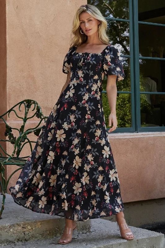 Women's Professional Outfit Raelynn Maxi Dress | Black Floral