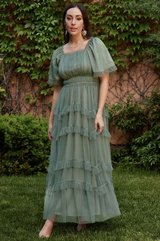 Casual Attire For Women Magdalena Tulle Maxi Dress | Eucalyptus