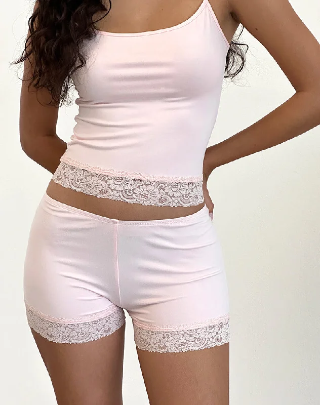 Elegant Fashion Offers Kuden Lace Hem Micro Shorts in Soft Jersey Pink