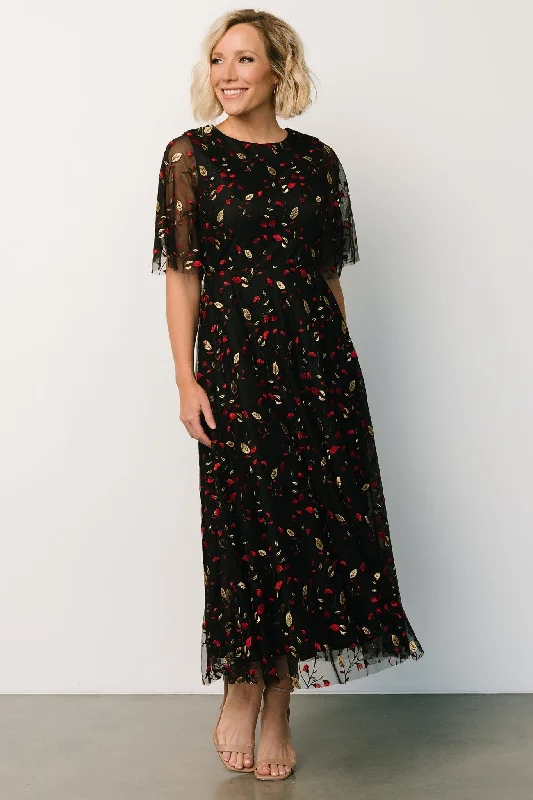 Limited Time Special Offer Arabella Embroidered Tulle Maxi Dress | Black + Red