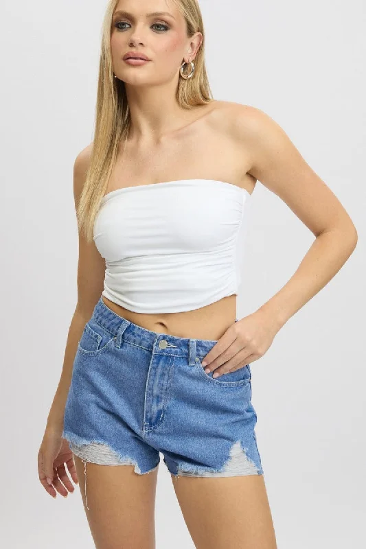 Refined Fashion Sale Blue Relaxed Shorts HIgh Rise