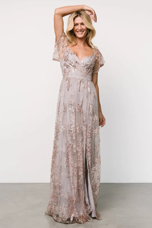 Edgy Fashion Deals Corinne Shimmer Maxi Gown | Lavender