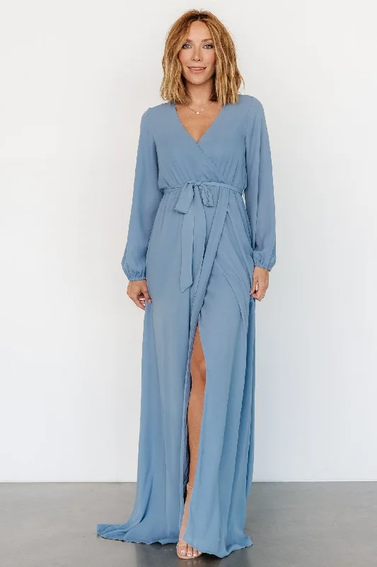 Women's Wardrobe Apparel Breanne Faux Wrap Maxi Dress | Slate Blue