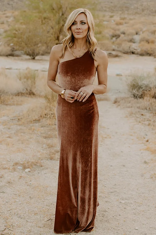 New Arrivals Tatiana Velvet One Shoulder Maxi Dress | Bronze