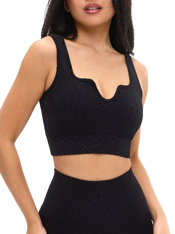 Women's Stylish Casual Garments Ribbed Seamless Crop - Black