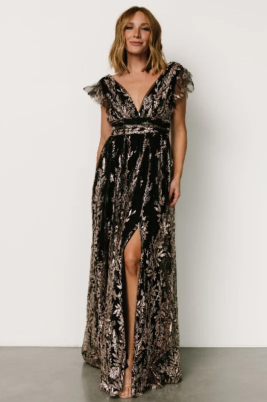 Refined Fashion Sale Karina Shimmer Gown | Black + Rose Gold