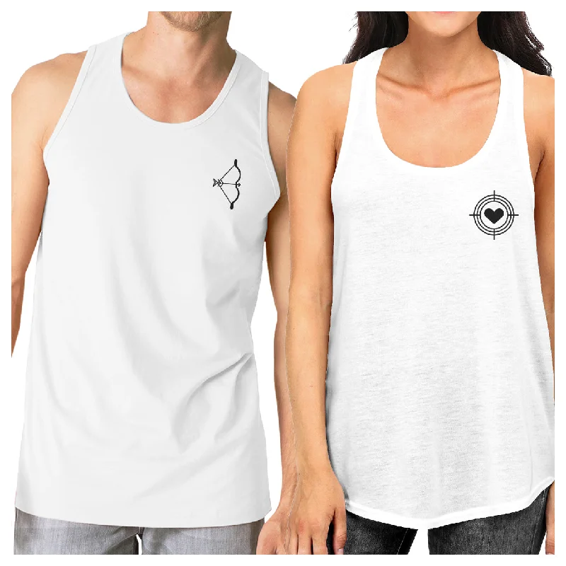 Women's Casual Attire Bow And Arrow To Heart Target Matching Couple White Tank Tops