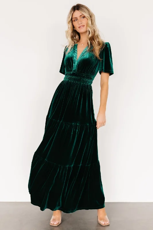 Women's Clothing For Holiday Travel Artemis Velvet Maxi Dress | Emerald