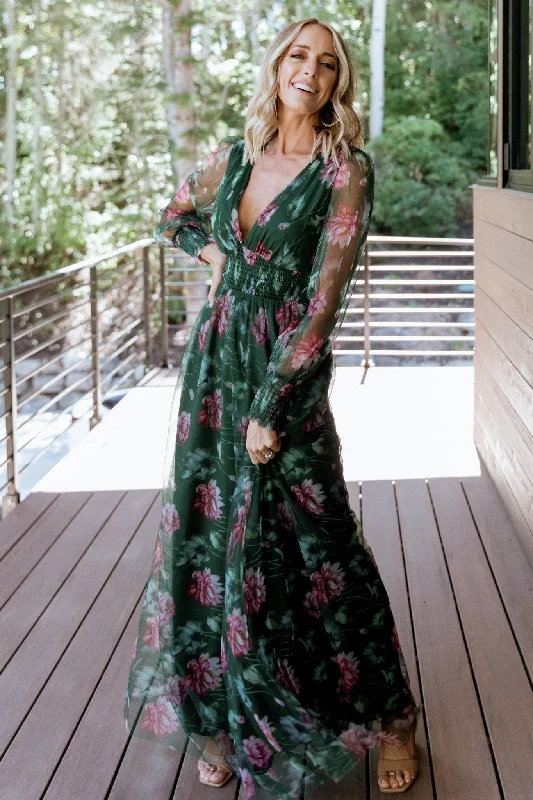 Vintage-Modern Style Offers Layla Tulle Maxi Dress | Green + Pink Floral