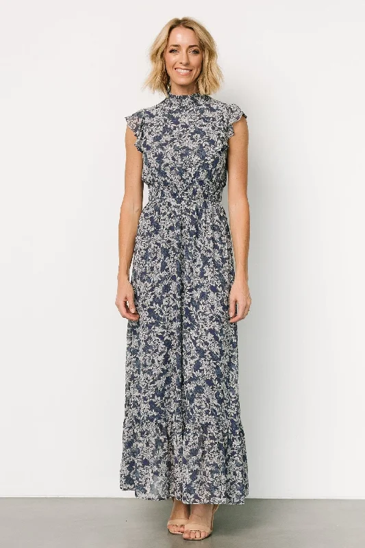 Chic Women's Outfit Kearny Ruffle Maxi Dress | Slate Print