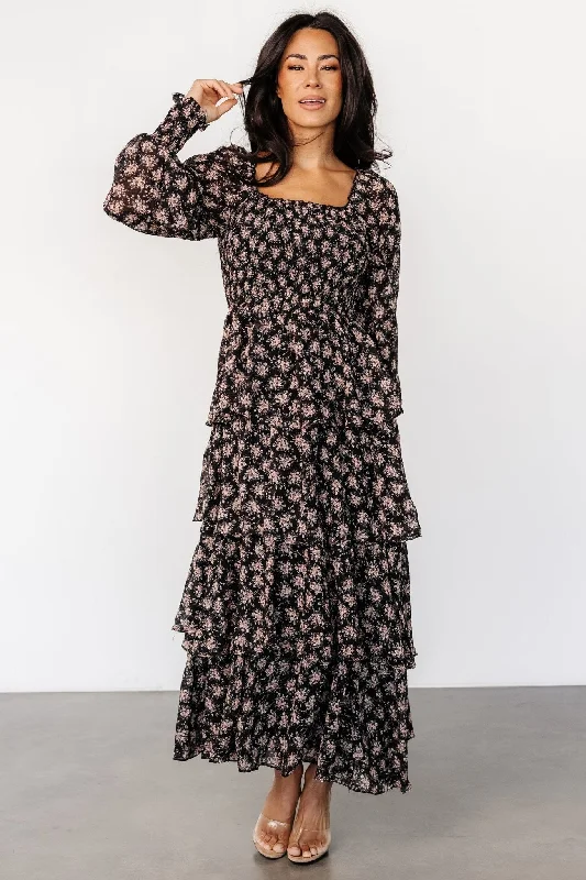 Luxury Women's Clothes Miranda Tiered Maxi Dress | Black Floral