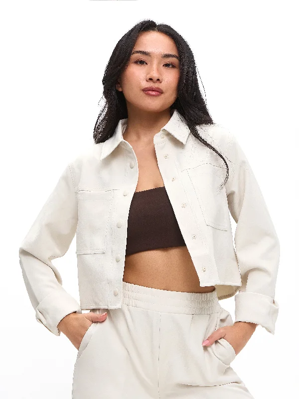 Stylish Women's Garments Snap Crop Jacket - Bone