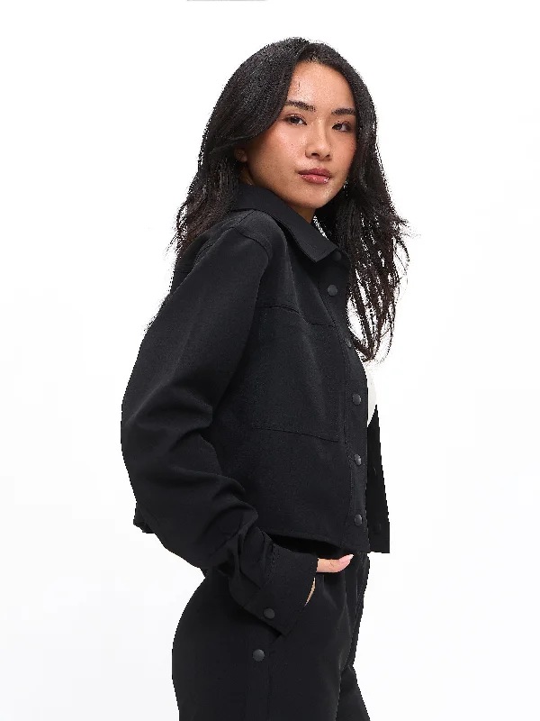 Women's Formal Event Attire Snap Crop Jacket - Onyx Black