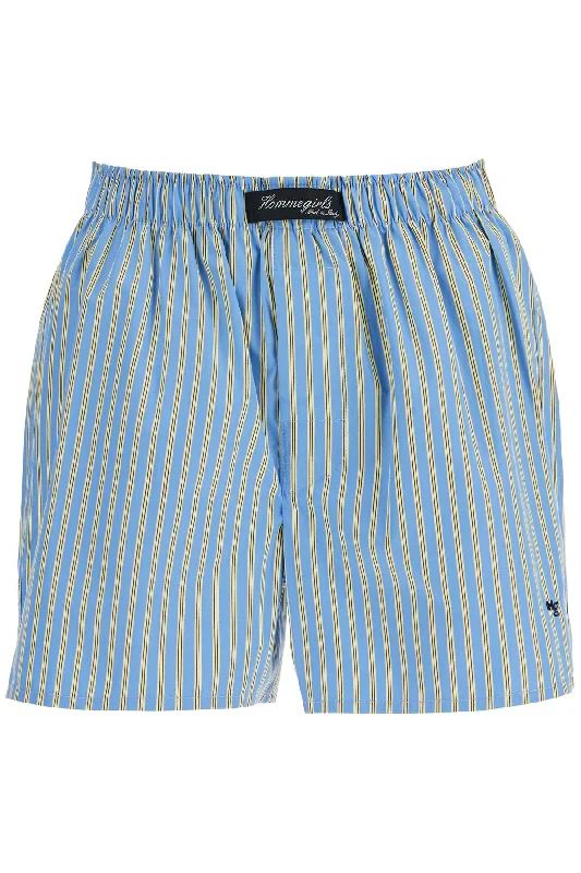 Gift Ideas Homme Girls Women's blue Cotton Boxer Shorts With Vertical yellow Stripes