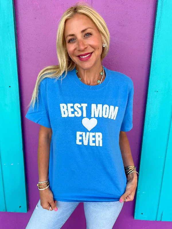 Women's Casual Attire Best Mom Ever Sky Blue Tee