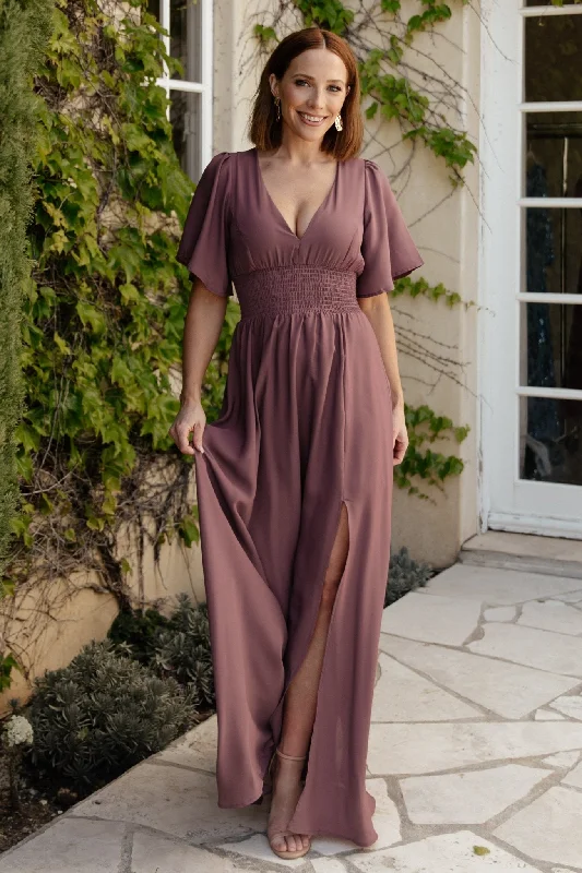 Must Haves Verona Smocked Maxi Dress | Vintage Plum