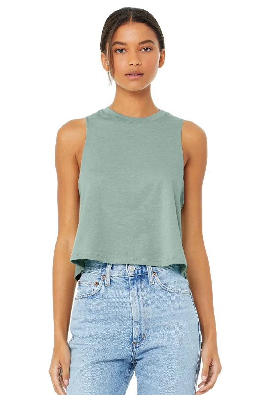 Stylish Women's Clothing Bella + Canvas Womens Cropped Tank Top - Heather Dusty Blue