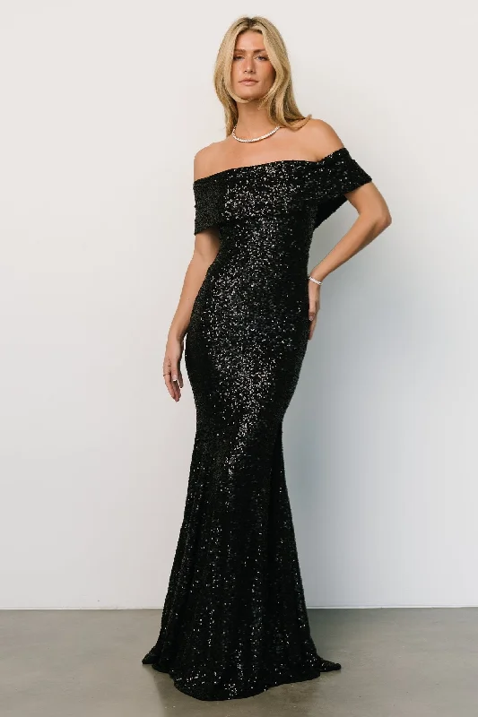 Vintage-Inspired Style Offers Yvonne Off Shoulder Sequin Gown | Black