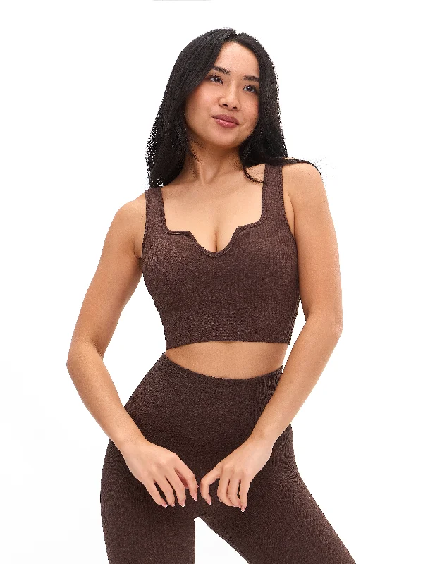 Women's Comfortable Apparel Ribbed Seamless Crop - Coffee