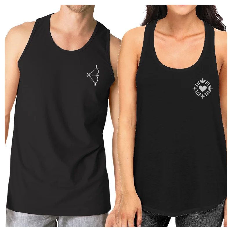 Women's Office Attire Bow And Arrow To Heart Target Matching Couple Black Tank Tops