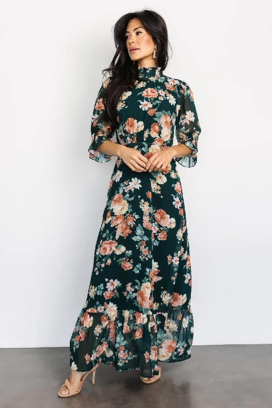 Unleash Your Fashion Marie Mock Neck Maxi Dress | Dark Green Floral