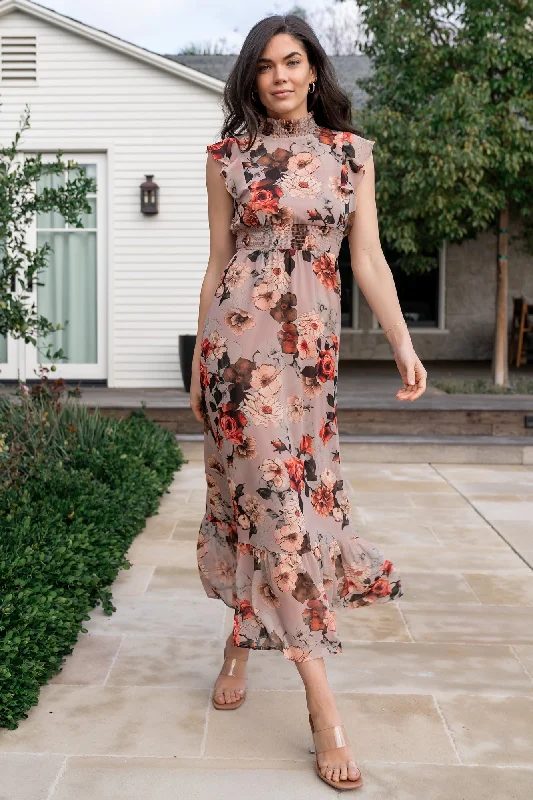 Women's High-Fashion Outfit Kearny Ruffle Maxi Dress | Blush + Vintage Floral