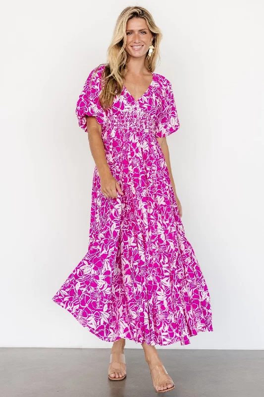 High-Fashion Women's Clothing Elaine Maxi Dress | Magenta + White