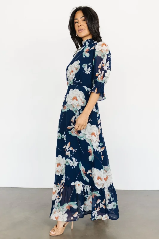 Women's Work Outfit Marie Mock Neck Maxi Dress | Navy Floral