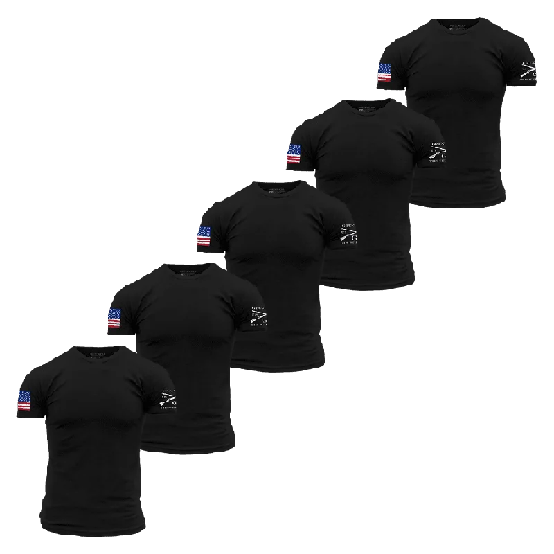 Stylish Outerwear Clothes For Women USA Flag Basic T-Shirts - Black - 5 Pack