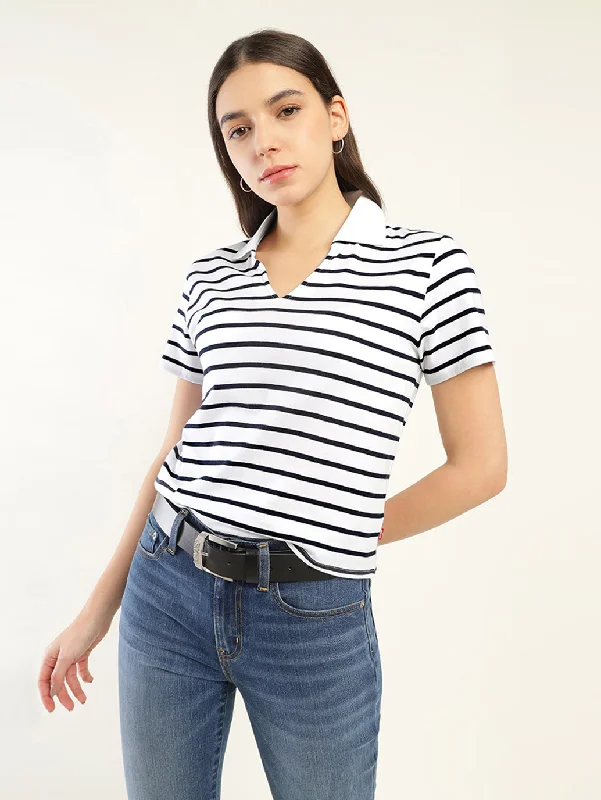 Vintage Clothing For Women Women's Striped Polo T-Shirt