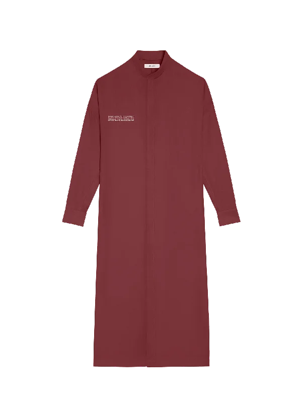 Charming Women's Holiday Apparel DNA Linen Mandarin Collar Dress—garnet red