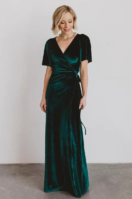 Women's Casual Clothing For Lounging Meghan Velvet Wrap Maxi Dress | Emerald